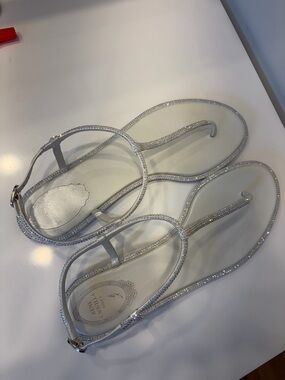 Rene Caovilla Silver Crystal T-Strap Sandals